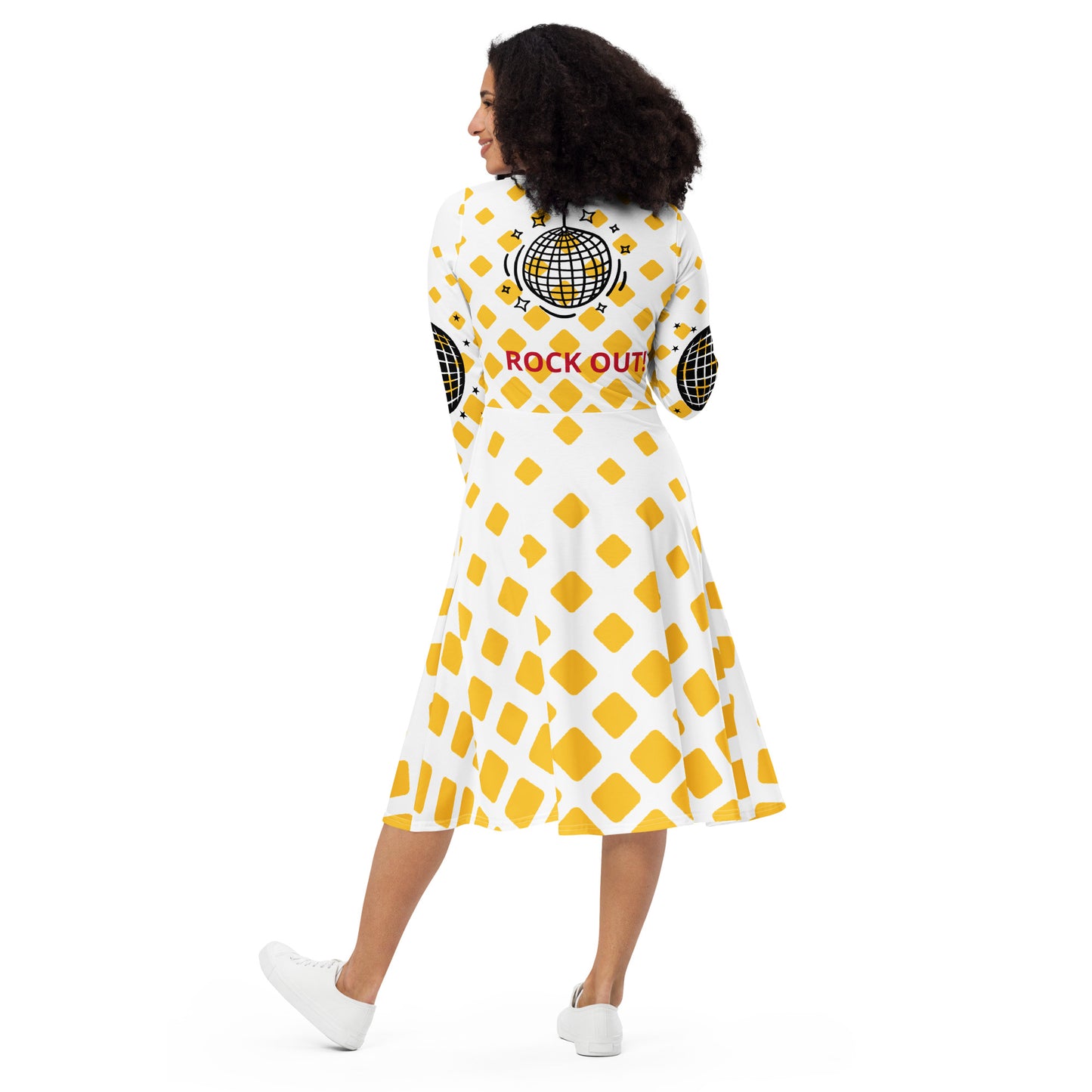¡ROCK OUT! - Vestido midi de manga larga con estampado integral - ELLACO