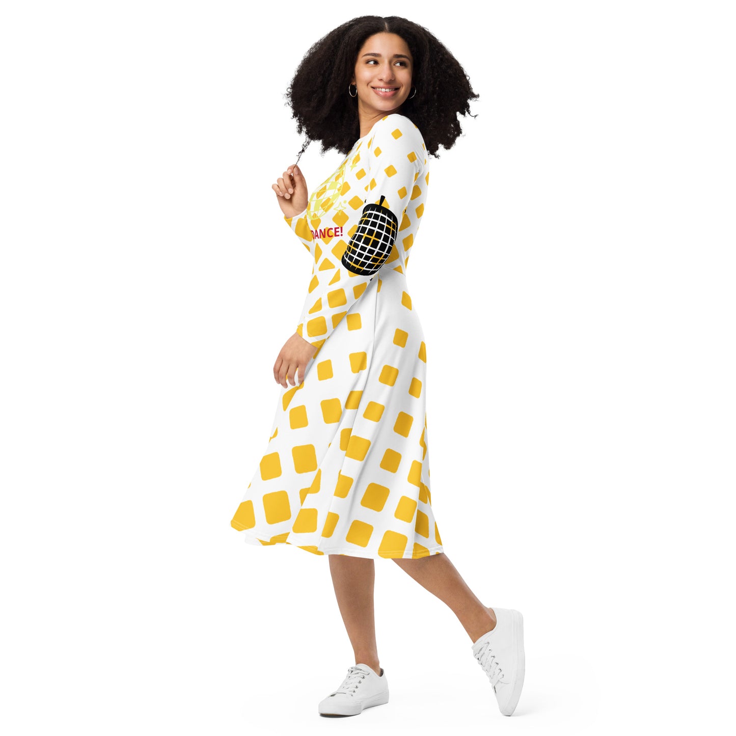 ¡ROCK OUT! - Vestido midi de manga larga con estampado integral - ELLACO