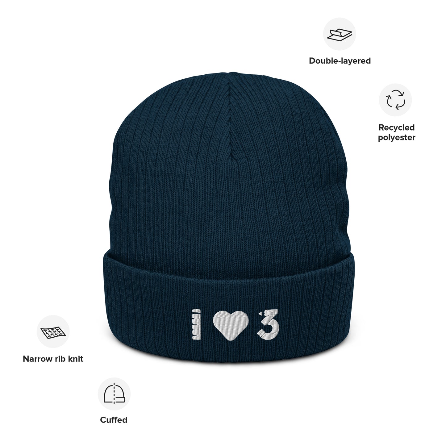 Gorro de punto acanalado - LAUSD - ThirdStreetES - WhiteHeartLogo